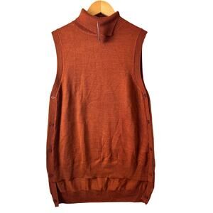 NWT The Limited turtleneck knit vest buttons Sleeveless longline asymmetric Rust